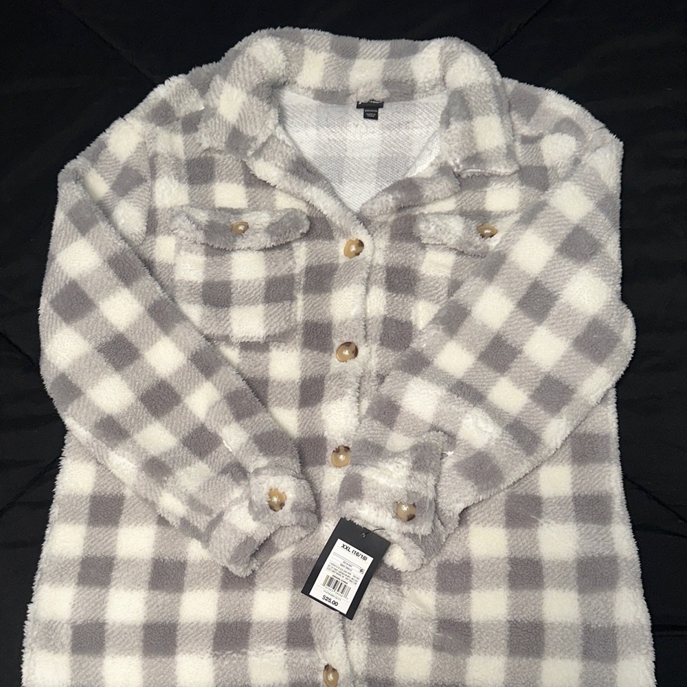 Art Class Gray and White Plaid Teddy Jacket